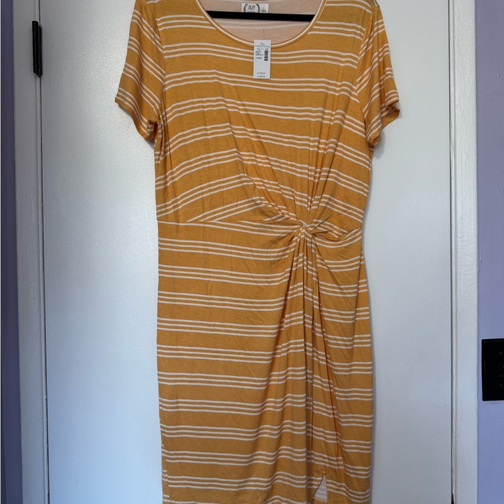 Maurices Mustard Striped Midi Dress NWT
